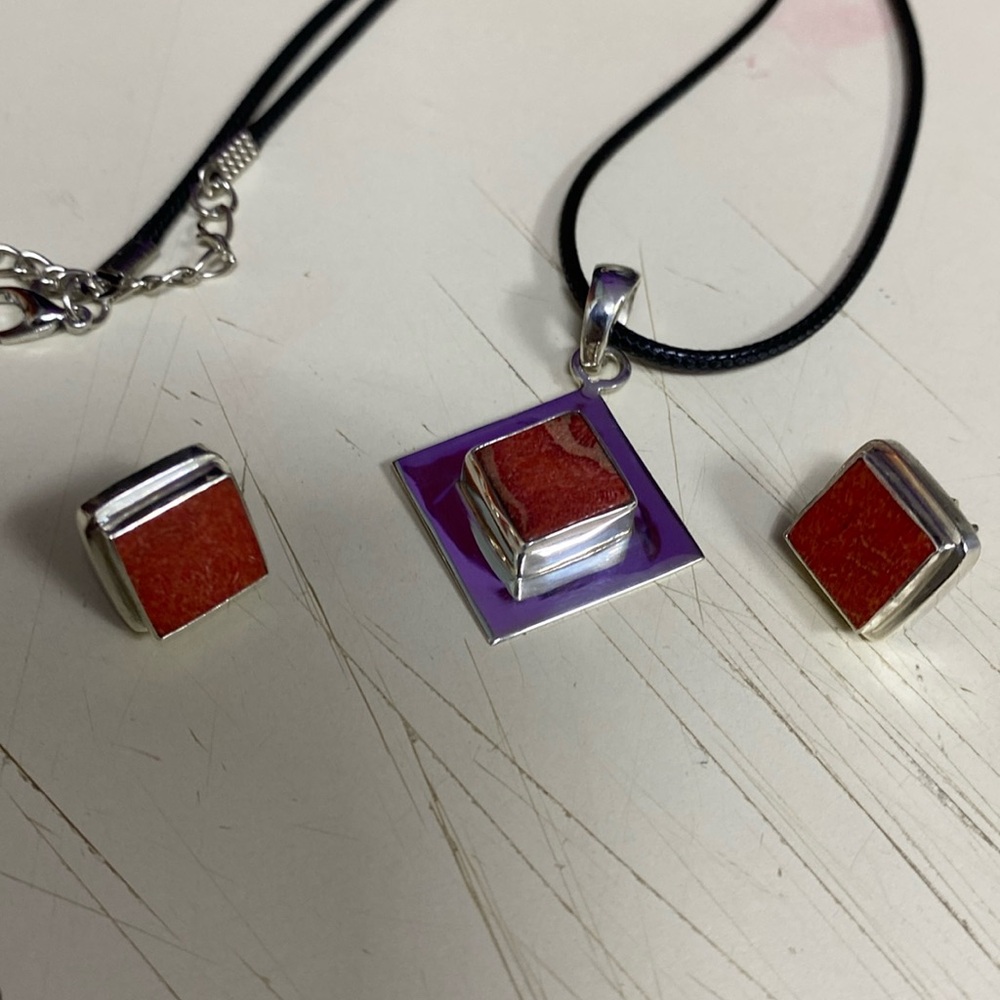 Red coral sterling silver set